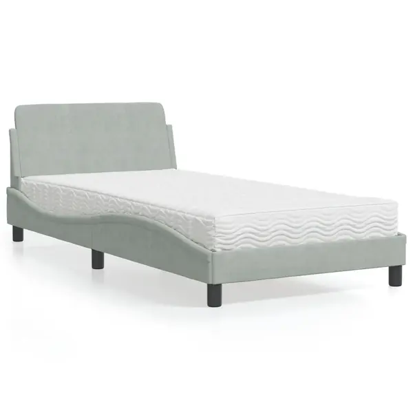Gossi pat cu saltea, gri deschis, 100x200 cm, catifea