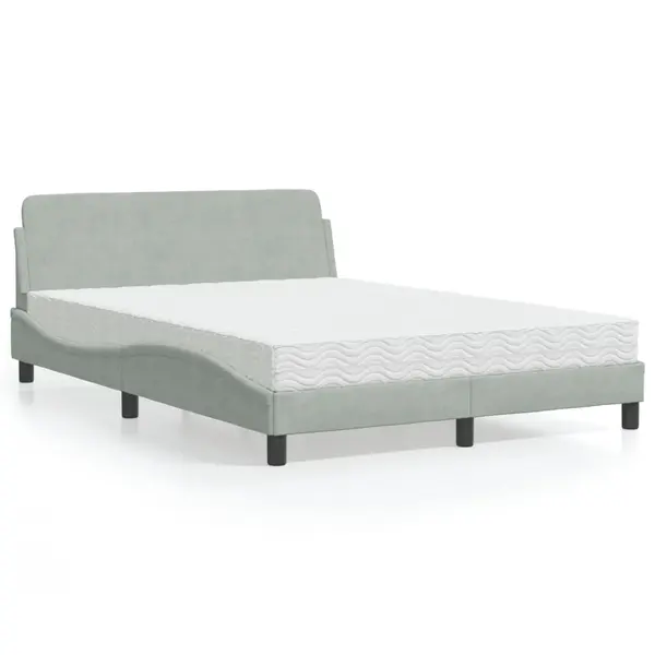 Gossi pat cu saltea, gri deschis, 120x200 cm, catifea
