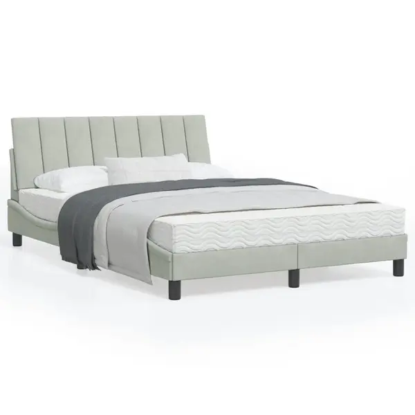 Gossi pat cu saltea, gri deschis, 120x200 cm, catifea