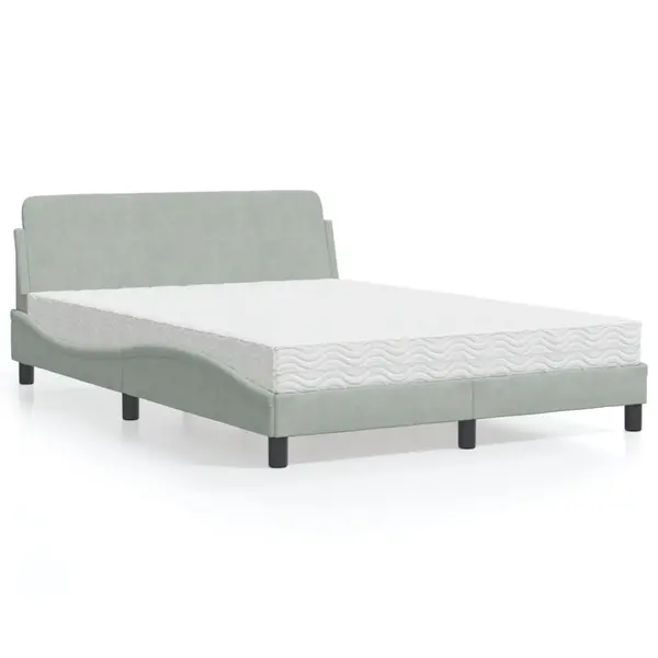 Gossi pat cu saltea, gri deschis, 140x200 cm, catifea
