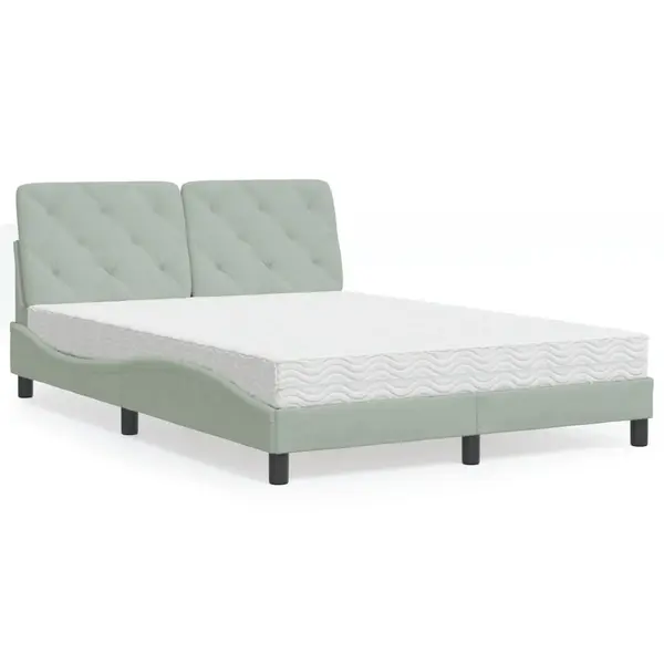 Gossi pat cu saltea, gri deschis, 140x200 cm, catifea