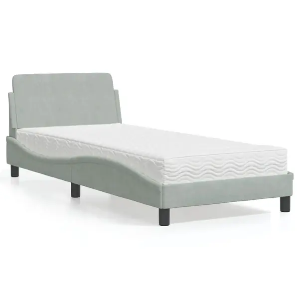 Gossi pat cu saltea, gri deschis, 90x200 cm, catifea