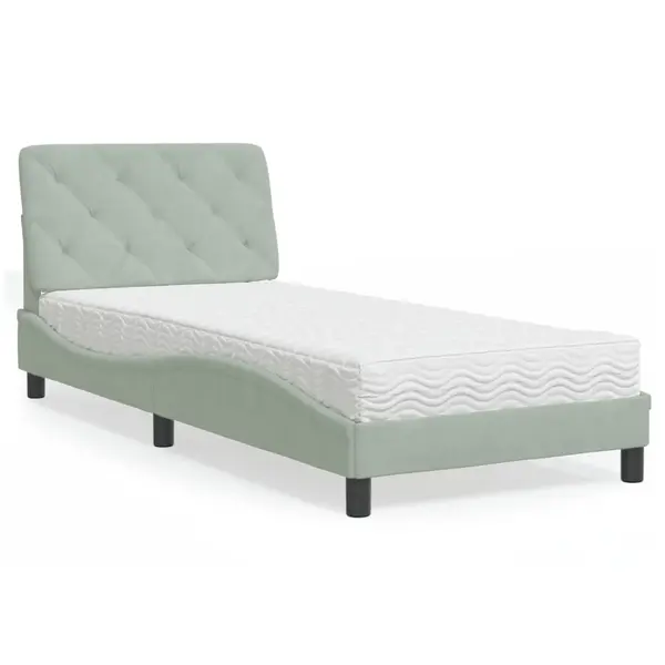 Gossi pat cu saltea, gri deschis, 90x200 cm, catifea