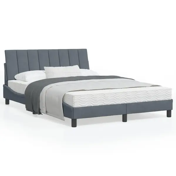 Gossi pat cu saltea, gri inchis, 120x200 cm, catifea