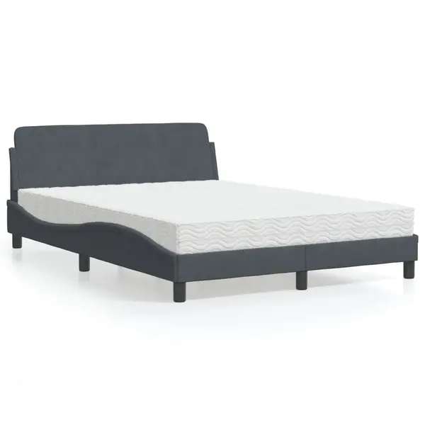 Gossi pat cu saltea, gri inchis, 120x200 cm, catifea