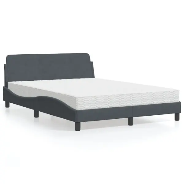 Gossi pat cu saltea, gri inchis, 140x190 cm, catifea