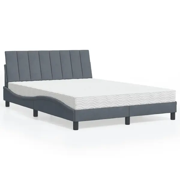 Gossi pat cu saltea, gri inchis, 140x190 cm, catifea