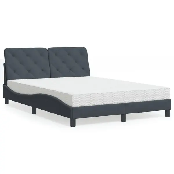 Gossi pat cu saltea, gri inchis, 140x200 cm, catifea