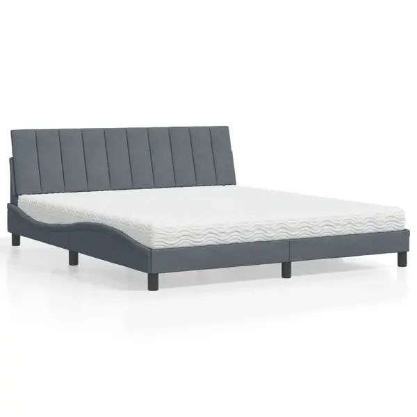 Gossi pat cu saltea, gri inchis, 180x200 cm, catifea