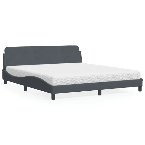 Gossi pat cu saltea, gri inchis, 180x200 cm, catifea