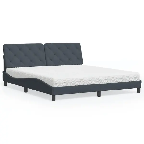 Gossi pat cu saltea, gri inchis, 180x200 cm, catifea