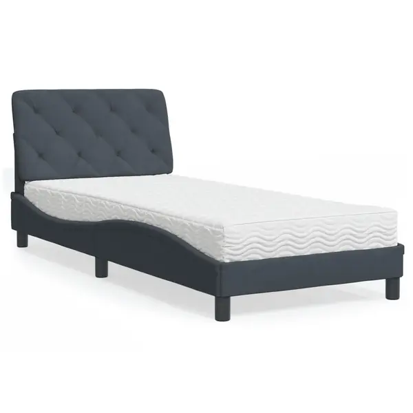 Gossi pat cu saltea, gri inchis, 90x190 cm, catifea