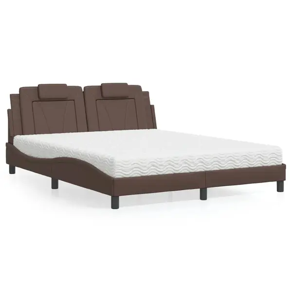 Gossi pat cu saltea, maro, 160x200 cm, piele ecologica