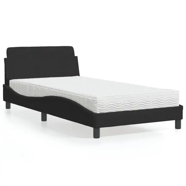 Gossi pat cu saltea, negru, 100x200 cm, catifea