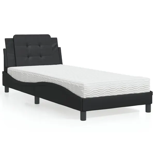 Gossi pat cu saltea, negru, 100x200 cm, piele ecologica