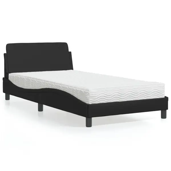 Gossi pat cu saltea, negru, 100x200 cm, piele ecologica