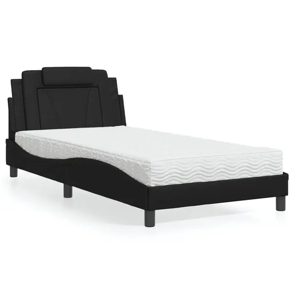 Gossi pat cu saltea, negru, 100x200 cm, piele ecologica