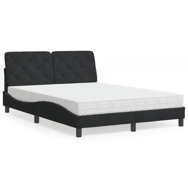 Gossi pat cu saltea, negru, 120x200 cm, catifea