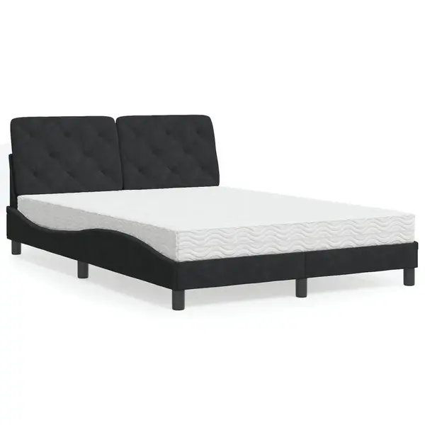 Gossi pat cu saltea, negru, 140x200 cm, catifea