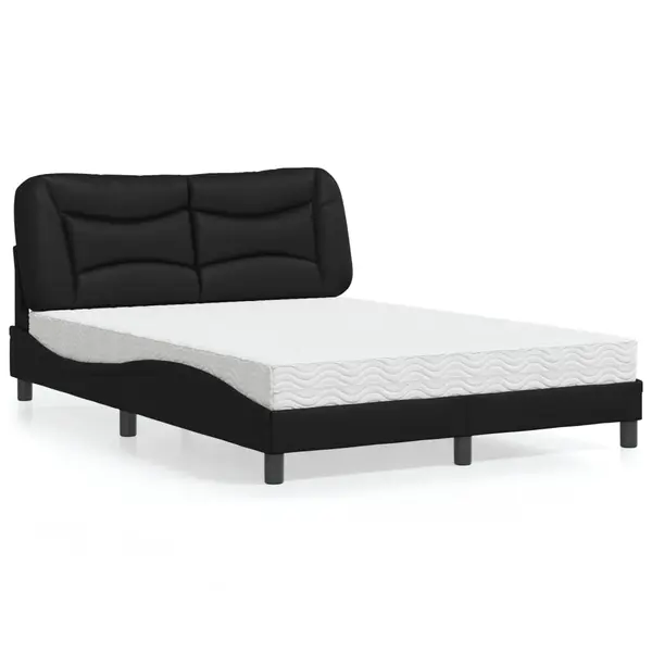 Gossi pat cu saltea, negru, 140x200 cm, piele ecologica