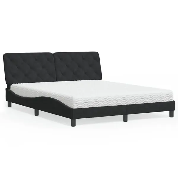 Gossi pat cu saltea, negru, 160x200 cm, catifea