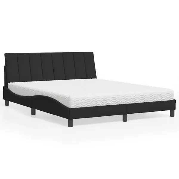 Gossi pat cu saltea, negru, 160x200 cm, catifea