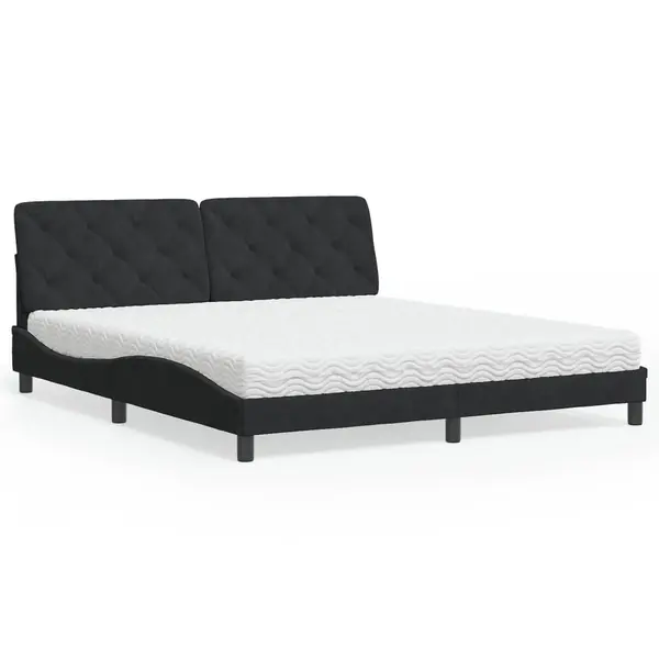 Gossi pat cu saltea, negru, 180x200 cm, catifea