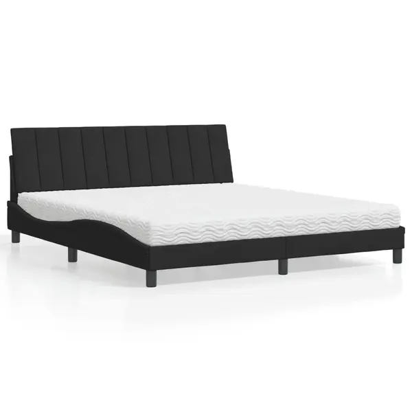 Gossi pat cu saltea, negru, 180x200 cm, catifea
