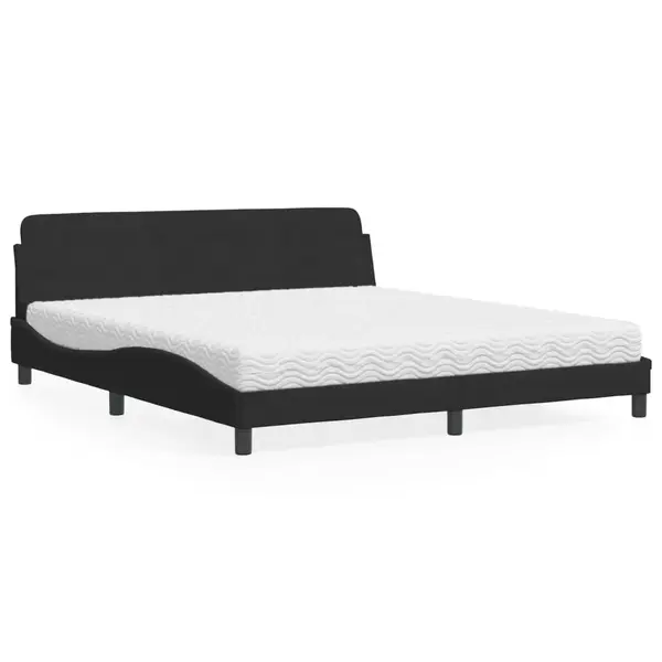 Gossi pat cu saltea, negru, 180x200 cm, catifea
