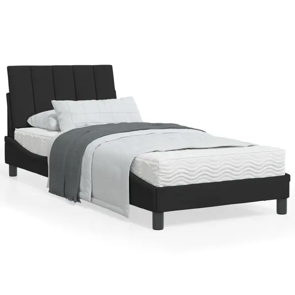 Gossi pat cu saltea, negru, 90x200 cm, catifea