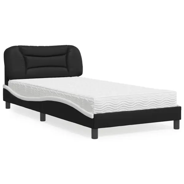 Gossi pat cu saltea, negru si alb, 100x200 cm, piele ecologica