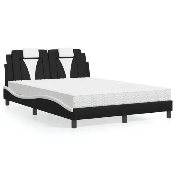 Gossi pat cu saltea, negru si alb, 140x200 cm, piele ecologica
