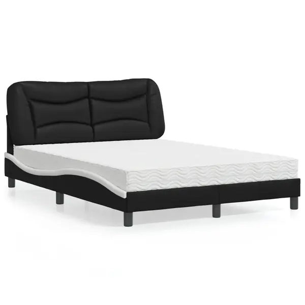 Gossi pat cu saltea, negru si alb, 140x200 cm, piele ecologica