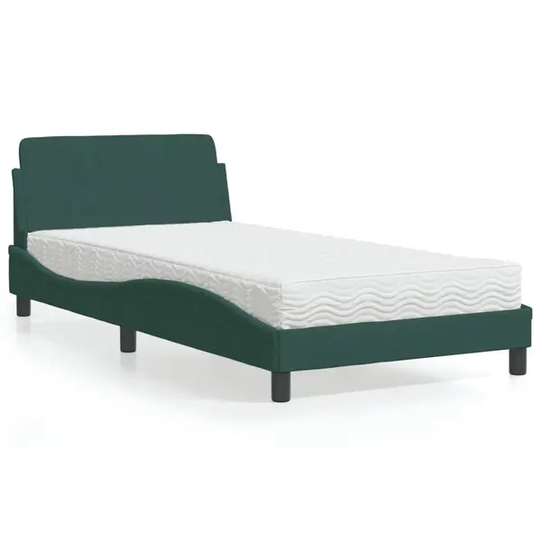 Gossi pat cu saltea, verde inchis, 100x200 cm, catifea