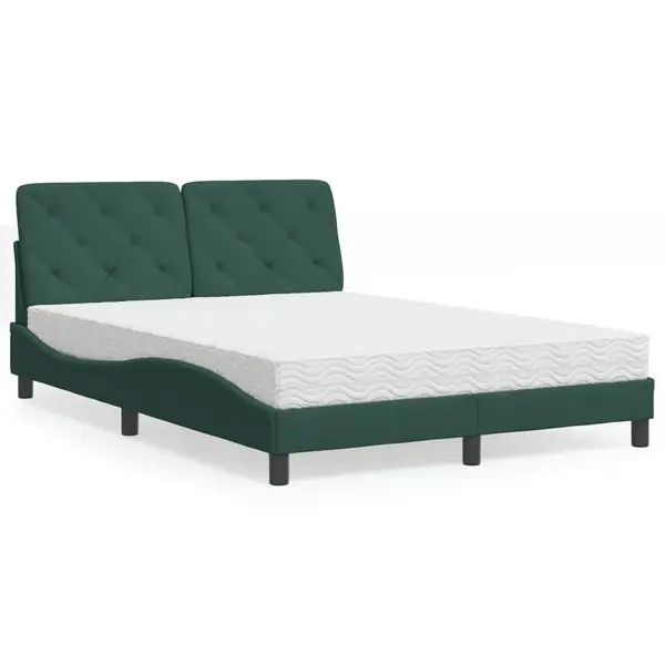 Gossi pat cu saltea, verde inchis, 140x200 cm, catifea