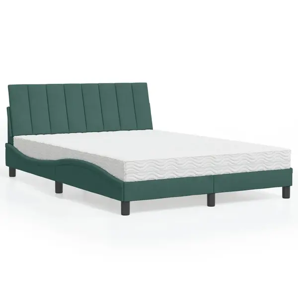 Gossi pat cu saltea, verde inchis, 140x200 cm, catifea