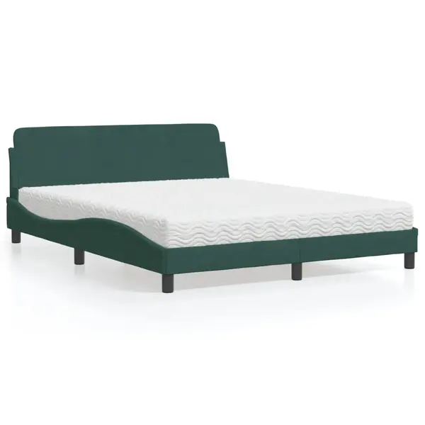 Gossi pat cu saltea, verde inchis, 160x200 cm, catifea