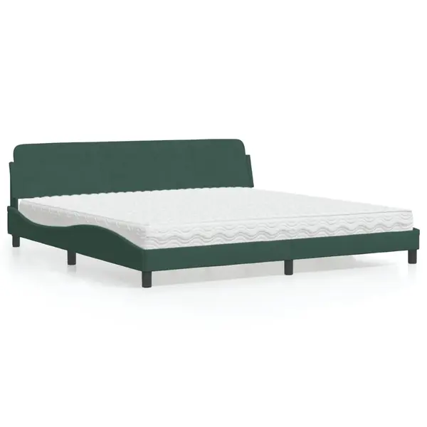Gossi pat cu saltea, verde inchis, 200x200 cm, catifea