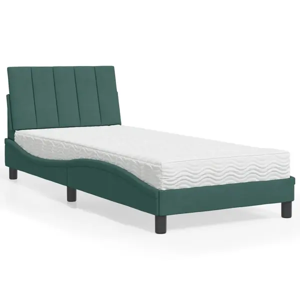 Gossi pat cu saltea, verde inchis, 80x200 cm, catifea