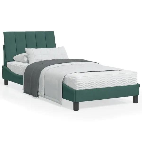 Gossi pat cu saltea, verde inchis, 90x200 cm, catifea