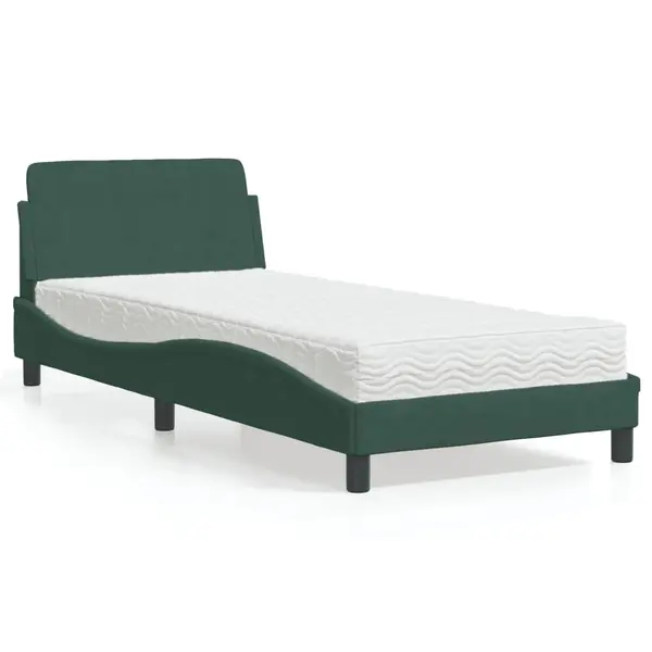 Gossi pat cu saltea, verde inchis, 90x200 cm, catifea
