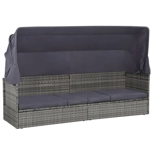 Gossi pat de gradina cu baldachin, gri, 205 x 62 cm, poliratan