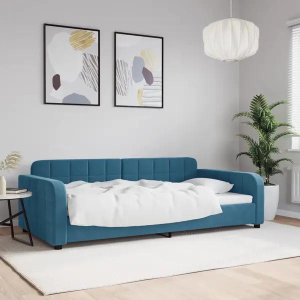 Gossi pat de zi, albastru, 100x200 cm, catifea