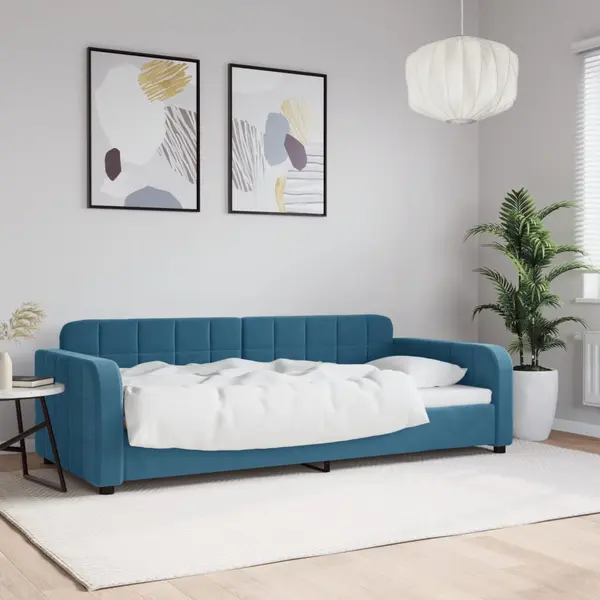 Gossi pat de zi, albastru, 90x200 cm, catifea