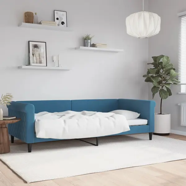 Gossi pat de zi, albastru, 90x200 cm, catifea