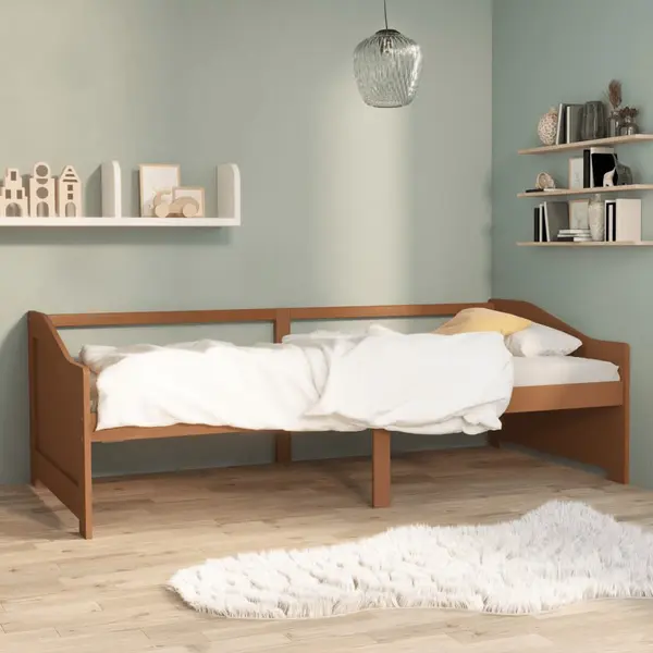 Gossi pat de zi cu 3 locuri, maro miere, 90x200 cm, lemn masiv pin