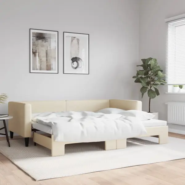 Gossi pat de zi cu extensie, crem, 90x200 cm, textil