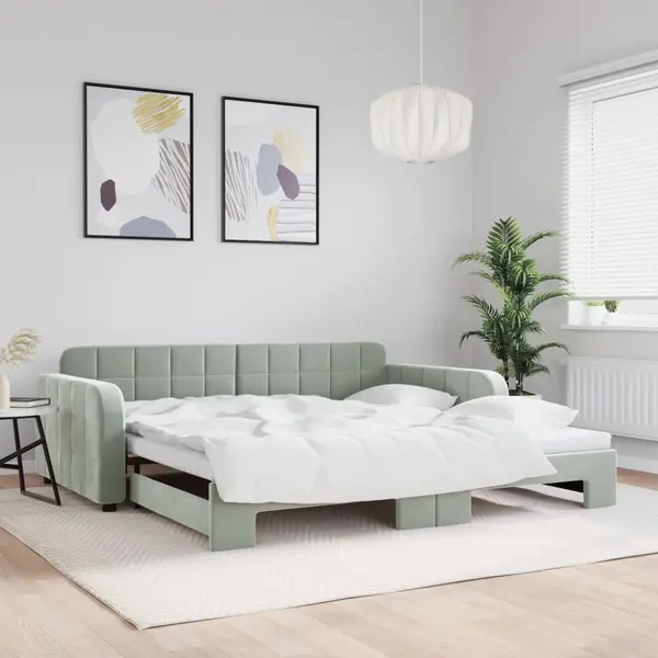 Gossi pat de zi cu extensie, gri deschis, 100x200 cm, catifea