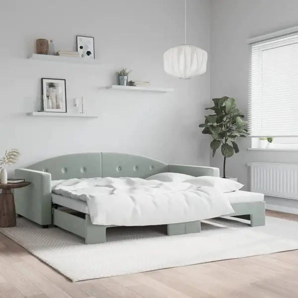 Gossi pat de zi cu extensie, gri deschis, 100x200 cm, catifea
