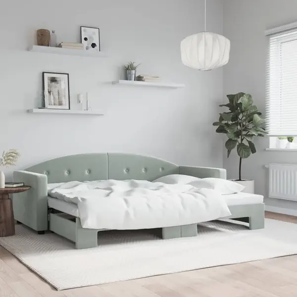 Gossi pat de zi cu extensie, gri deschis, 80x200 cm, catifea